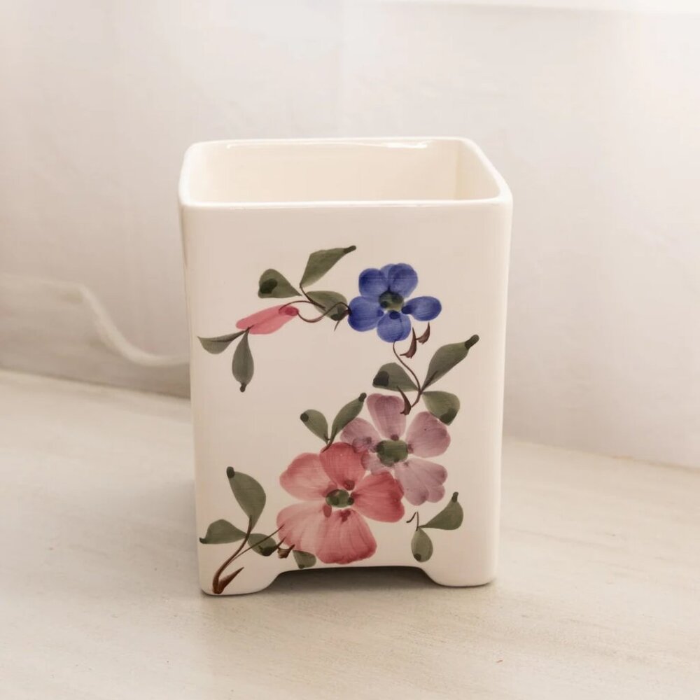 Jay Willfred Andrea by Sadek Med Square White Floral Ceramic Canister - No Lid
